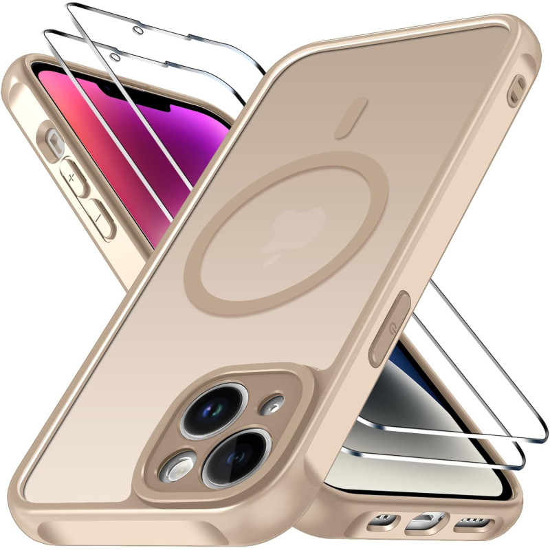 ivoler Magnétique Coque 3 en 1 Compatible avec iPhone 14 - Étui Antichoc avec Protection Militaire, 2 Pièces Verre Trempé, Houss