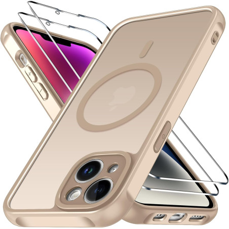 ivoler Magnétique Coque 3 en 1 Compatible avec iPhone 14 - Étui Antichoc avec Protection Militaire, 2 Pièces Verre Trempé, Houss