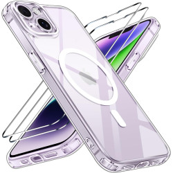 ivoler Coque Magnétique pour iPhone 14, Compatible avec Magsafe, 2 Pièces Verre Trempé - Étui Antichoc avec Protection Militaire