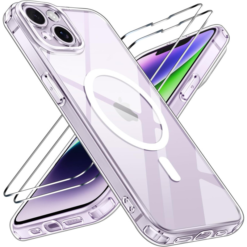 ivoler Coque Magnétique pour iPhone 14, Compatible avec Magsafe, 2 Pièces Verre Trempé - Étui Antichoc avec Protection Militaire