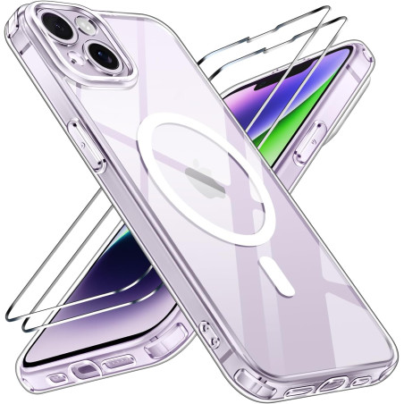 ivoler Coque Magnétique pour iPhone 14, Compatible avec Magsafe, 2 Pièces Verre Trempé - Étui Antichoc avec Protection Militaire