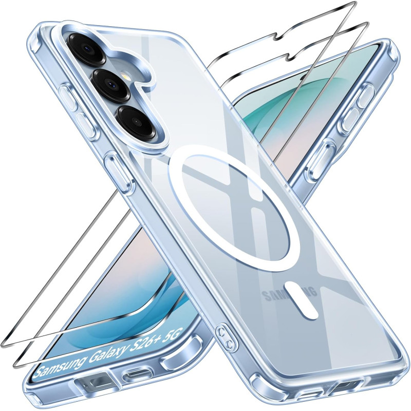 ivoler Coque Magnétique pour Samsung Galaxy S26+ 5G/ S26 Plus 5G avec 2 Pièces Verre Trempé, Compatible avec MagSafe, [Anti-Jaun