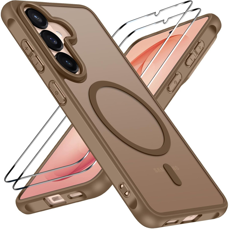 ivoler Coque Magnétique pour Samsung Galaxy S26 5G avec 2 Pièces Verre Trempé, Compatible avec MagSafe, Translucide Mat Arrière 