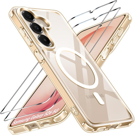 ivoler Magnétique Coque 3 en 1 Compatible avec Samsung Galaxy S26 5G - Étui Antichoc avec Protection Militaire, 2 Pièces Verre T