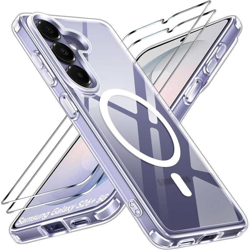 ivoler Coque Magnétique pour Samsung Galaxy S26+ 5G/ S26 Plus 5G avec 2 Pièces Verre Trempé, Compatible avec MagSafe, [Anti-Jaun