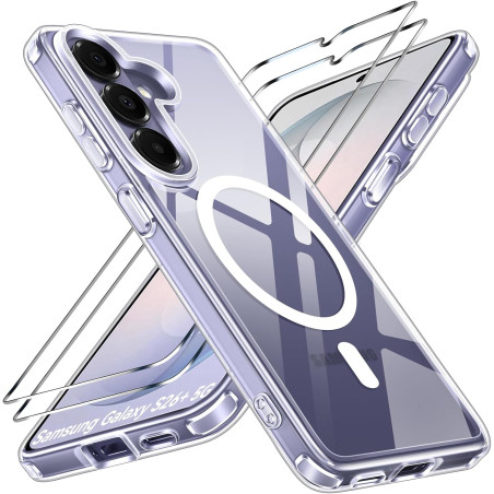 ivoler Coque Magnétique pour Samsung Galaxy S26+ 5G/ S26 Plus 5G avec 2 Pièces Verre Trempé, Compatible avec MagSafe, [Anti-Jaun