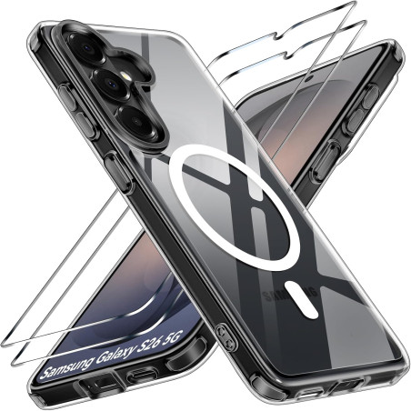 ivoler Magnétique Coque 3 en 1 Compatible avec Samsung Galaxy S26 5G - Étui Antichoc avec Protection Militaire, 2 Pièces Verre T