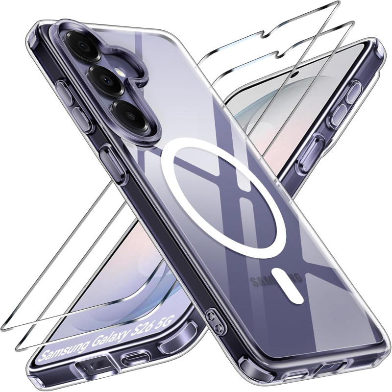 ivoler Coque Magnétique pour Samsung Galaxy S26+ 5G/ S26 Plus 5G avec 2 Pièces Verre Trempé, Compatible avec MagSafe, [Anti-Jaun
