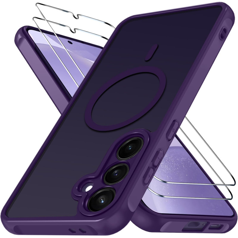 ivoler Coque Magnétique pour Samsung Galaxy S25 FE 5G, Compatible avec MagSafe, Translucide Mat Arrière Étui de Protection en Si