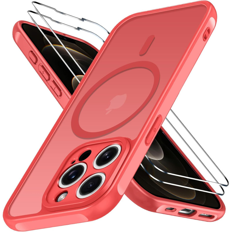 ivoler Coque Magnétique pour iPhone 12 Pro Max, Compatible avec Magsafe, 2 Pièces Verre Trempé - Étui Antichoc avec Protection M