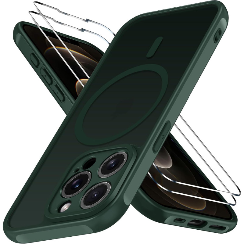 ivoler Coque Magnétique pour iPhone 12 Pro Max, Compatible avec Magsafe, 2 Pièces Verre Trempé - Étui Antichoc avec Protection M
