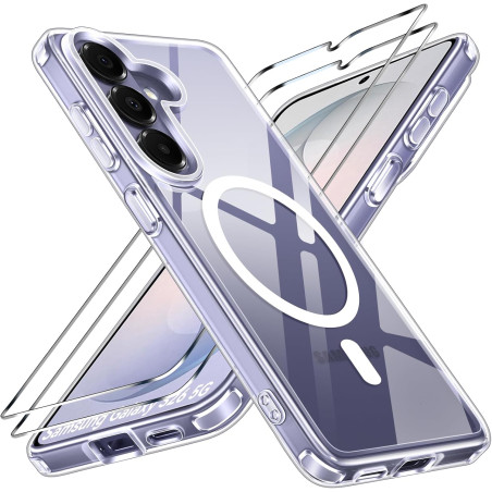 ivoler Coque Magnétique pour Samsung Galaxy S26 5G avec 2 Pièces Verre Trempé, Compatible avec MagSafe, Translucide Mat Arrière 