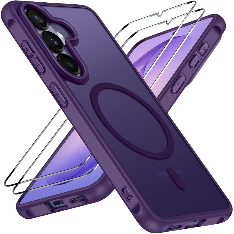 ivoler Coque Magnétique pour Samsung Galaxy S26 5G avec 2 Pièces Verre Trempé, Compatible avec MagSafe, Translucide Mat Arrière 