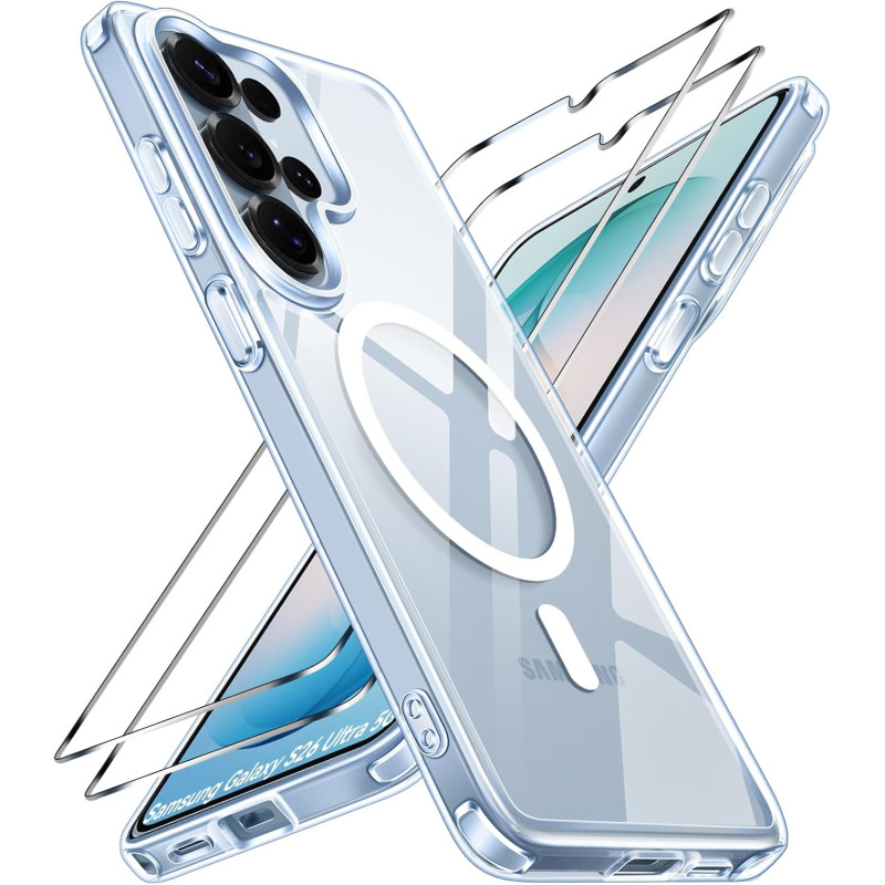 ivoler Coque Magnétique pour Samsung Galaxy S26 Ultra 5G avec 2 Pièces Verre Trempé, Compatible avec MagSafe, [Anti-Jaunissement