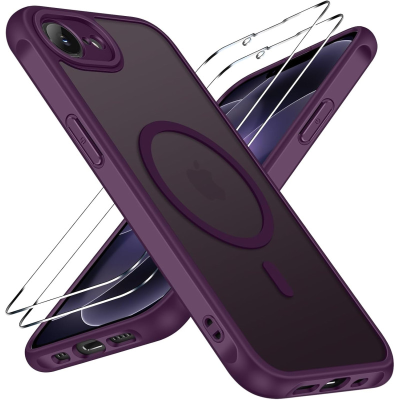 ivoler Coque Magnétique pour iPhone 17e / 16e, Compatible avec Magsafe, 2 Pièces Verre Trempé - Étui Antichoc avec Protection Mi
