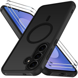 ivoler Magnétique Coque pour Samsung Galaxy S25 FE 5G, avec 2 Pièces Verre Trempé, Anti-Jaunissement Protection Militaire Étui d