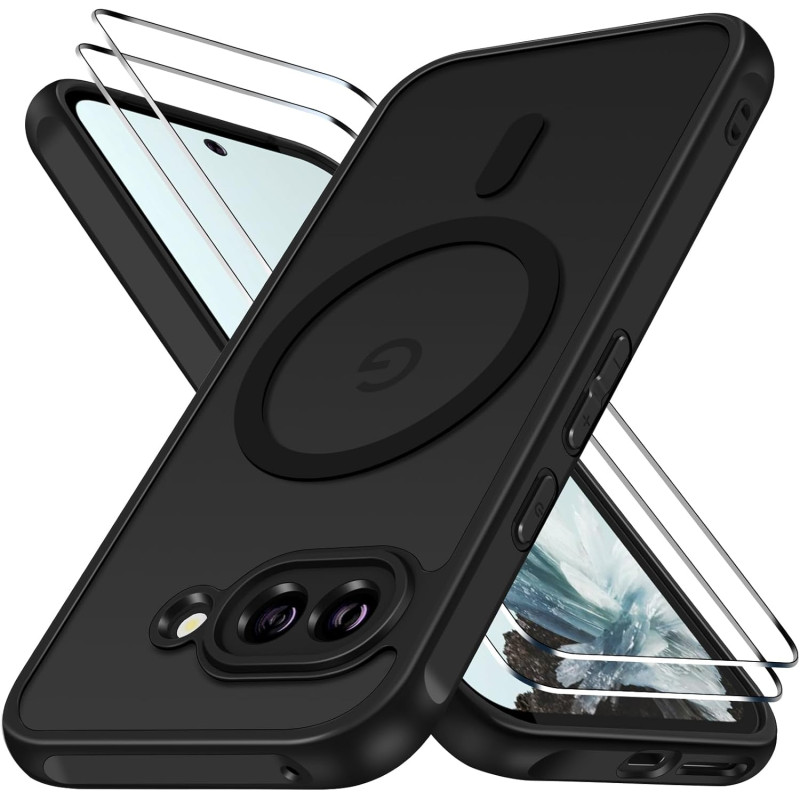 ivoler Magnétique Coque pour Google Pixel 9a, avec 2 Pièces Verre Trempé, Anti-Jaunissement Protection Militaire Étui de Mince B