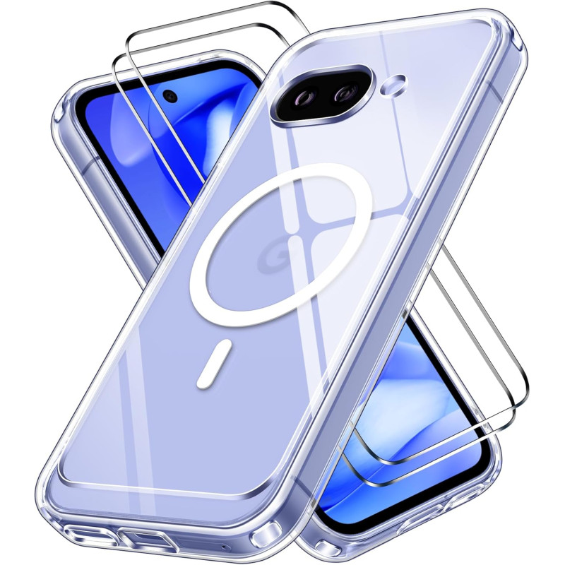 ivoler Magnétique Coque 3 en 1 Compatible avec Google Pixel 9a - Étui Antichoc avec Protection Militaire, 2 Pièces Verre Trempé,