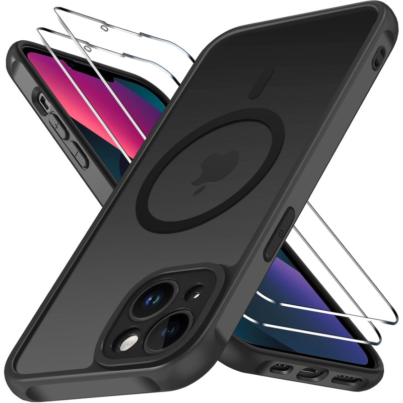 ivoler Coque Magnétique pour iPhone 13, Compatible avec Magsafe, 2 Pièces Verre Trempé - Étui Antichoc avec Protection Militaire