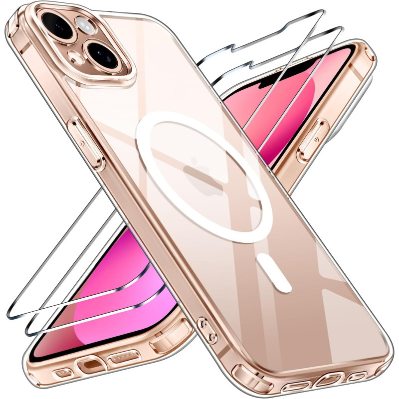 ivoler Coque Magnétique pour iPhone 13, Compatible avec Magsafe, 2 Pièces Verre Trempé - Étui Antichoc avec Protection Militaire