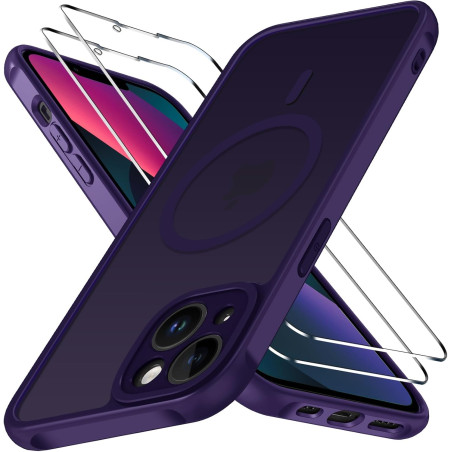 ivoler Coque Magnétique pour iPhone 13, Compatible avec Magsafe, 2 Pièces Verre Trempé - Étui Antichoc avec Protection Militaire