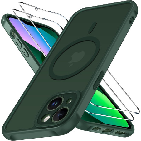 ivoler Coque Magnétique pour iPhone 13, Compatible avec Magsafe, 2 Pièces Verre Trempé - Étui Antichoc avec Protection Militaire