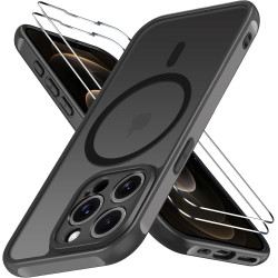 ivoler Coque Magnétique pour iPhone 12 Pro Max, Compatible avec Magsafe, 2 Pièces Verre Trempé - Étui Antichoc avec Protection M