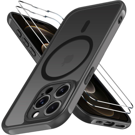 ivoler Coque Magnétique pour iPhone 12 Pro Max, Compatible avec Magsafe, 2 Pièces Verre Trempé - Étui Antichoc avec Protection M