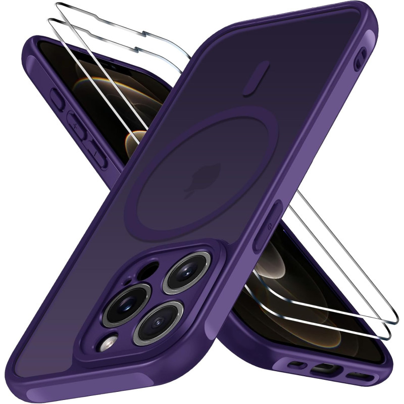 ivoler Coque Magnétique pour iPhone 12 Pro Max, Compatible avec Magsafe, 2 Pièces Verre Trempé - Étui Antichoc avec Protection M