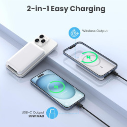 Batterie Externe 10000mAh, Magnétique sans Fil Power Bank Induction, 20W Charge Rapide USB C Input & Output, Chargeur Portable P