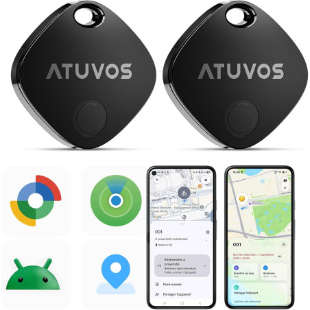 Atuvos air tag traceur lot de 2 android smart tag tracker, fonctionne avec l’app google et apple localiser, localisateurs d'obje