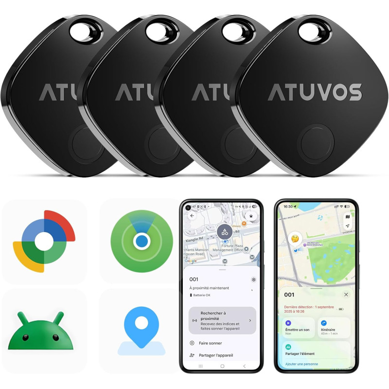 Atuvos android air tag traceur lot de 4, smarttag fonctionne avec l’app google et apple localiser, localisateurs bleutooth track