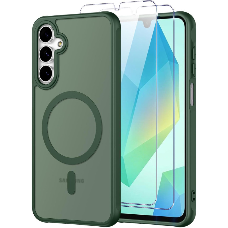 Pnakqil Coque pour Samsung Galaxy A16 5G/4G Compatible avec MagSafe,Givré Translucide Magnétique Housse mit 2 Verre Trempé,Antic