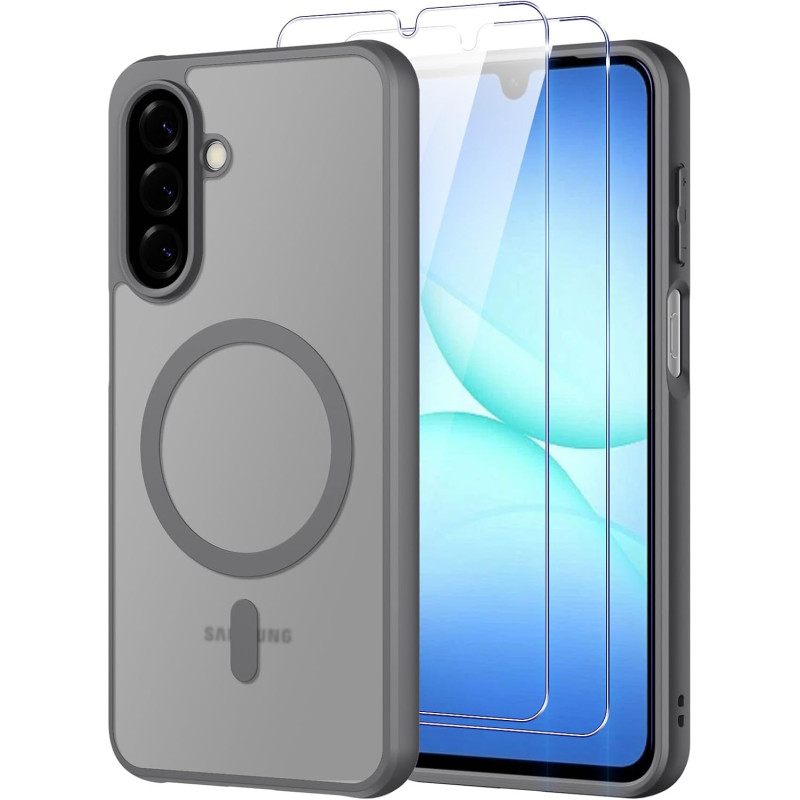 Pnakqil Coque pour Samsung Galaxy A17 5G/4G Compatible avec MagSafe,Givré Translucide Magnétique Housse mit 2 Verre Trempé,Antic