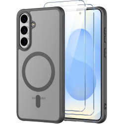 Pnakqil Coque pour Samsung Galaxy S25 FE Compatible avec MagSafe,Givré Translucide Magnétique Housse mit 2 Verre Trempé,Antichoc