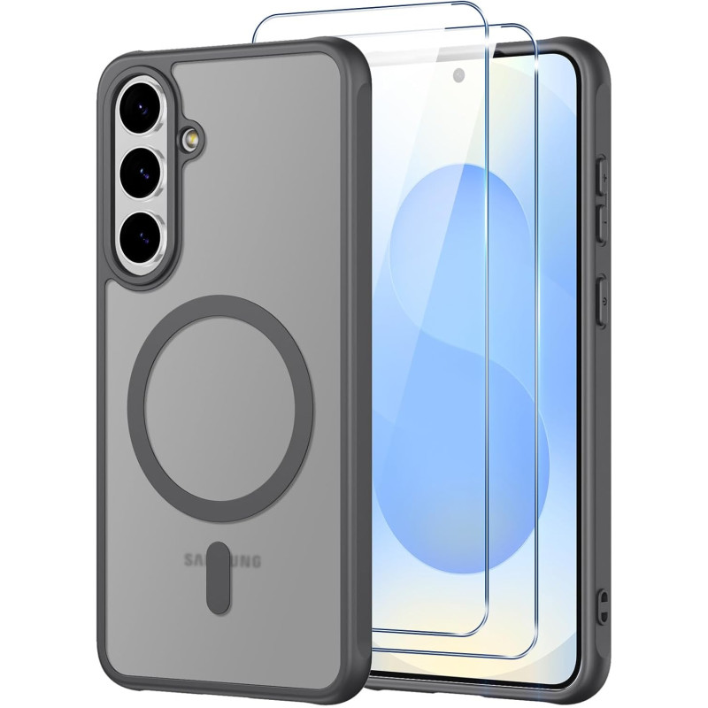Pnakqil Coque pour Samsung Galaxy S25 FE Compatible avec MagSafe,Givré Translucide Magnétique Housse mit 2 Verre Trempé,Antichoc