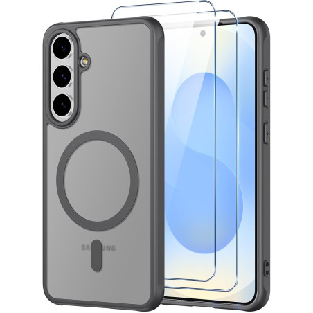 Pnakqil Coque pour Samsung Galaxy S25 FE Compatible avec MagSafe,Givré Translucide Magnétique Housse mit 2 Verre Trempé,Antichoc