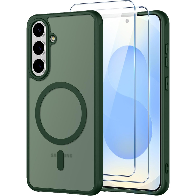 Pnakqil Coque pour Samsung Galaxy S25 FE Compatible avec MagSafe,Givré Translucide Magnétique Housse mit 2 Verre Trempé,Antichoc