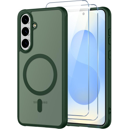 Pnakqil Coque pour Samsung Galaxy S25 FE Compatible avec MagSafe,Givré Translucide Magnétique Housse mit 2 Verre Trempé,Antichoc