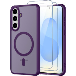 Pnakqil Coque pour Samsung Galaxy S25 FE Compatible avec MagSafe,Givré Translucide Magnétique Housse mit 2 Verre Trempé,Antichoc