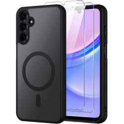 Coque pour Samsung Galaxy A15 4G/5G Compatible avec MagSafe avec 2 Verre Trempé, Magnétique Etui Translucide Mat Arrière Housse,