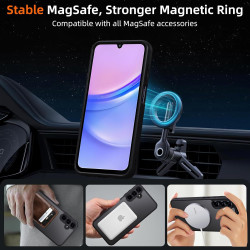 Coque pour Samsung Galaxy A15 4G/5G Compatible avec MagSafe avec 2 Verre Trempé, Magnétique Etui Translucide Mat Arrière Housse,