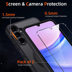 Coque pour Samsung Galaxy A15 4G/5G Compatible avec MagSafe avec 2 Verre Trempé, Magnétique Etui Translucide Mat Arrière Housse,