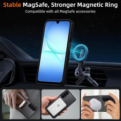 Coque pour Samsung Galaxy A17 4G/5G Compatible avec MagSafe avec 2 Verre Trempé, Magnétique Etui Translucide Mat Arrière Housse,