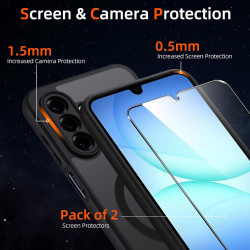 Coque pour Samsung Galaxy A17 4G/5G Compatible avec MagSafe avec 2 Verre Trempé, Magnétique Etui Translucide Mat Arrière Housse,