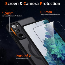 Coque pour Samsung Galaxy S20 FE 5G Compatible avec MagSafe avec 2 Verre Trempé, Magnétique Etui Translucide Mat Arrière Housse,