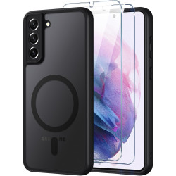 Coque pour Samsung Galaxy S21 5G Compatible avec MagSafe avec 2 Verre Trempé, Magnétique Etui Translucide Mat Arrière Housse, Pr