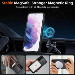 Coque pour Samsung Galaxy S21 5G Compatible avec MagSafe avec 2 Verre Trempé, Magnétique Etui Translucide Mat Arrière Housse, Pr