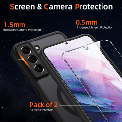 Coque pour Samsung Galaxy S21 5G Compatible avec MagSafe avec 2 Verre Trempé, Magnétique Etui Translucide Mat Arrière Housse, Pr