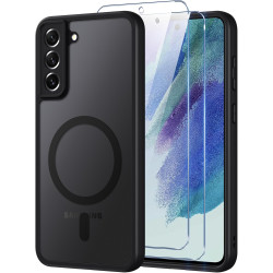 pour Samsung Galaxy S21 FE 5G Coque Compatible avec MagSafe avec 2 Verre Trempé, Magnétique Etui Translucide Mat Arrière Housse,